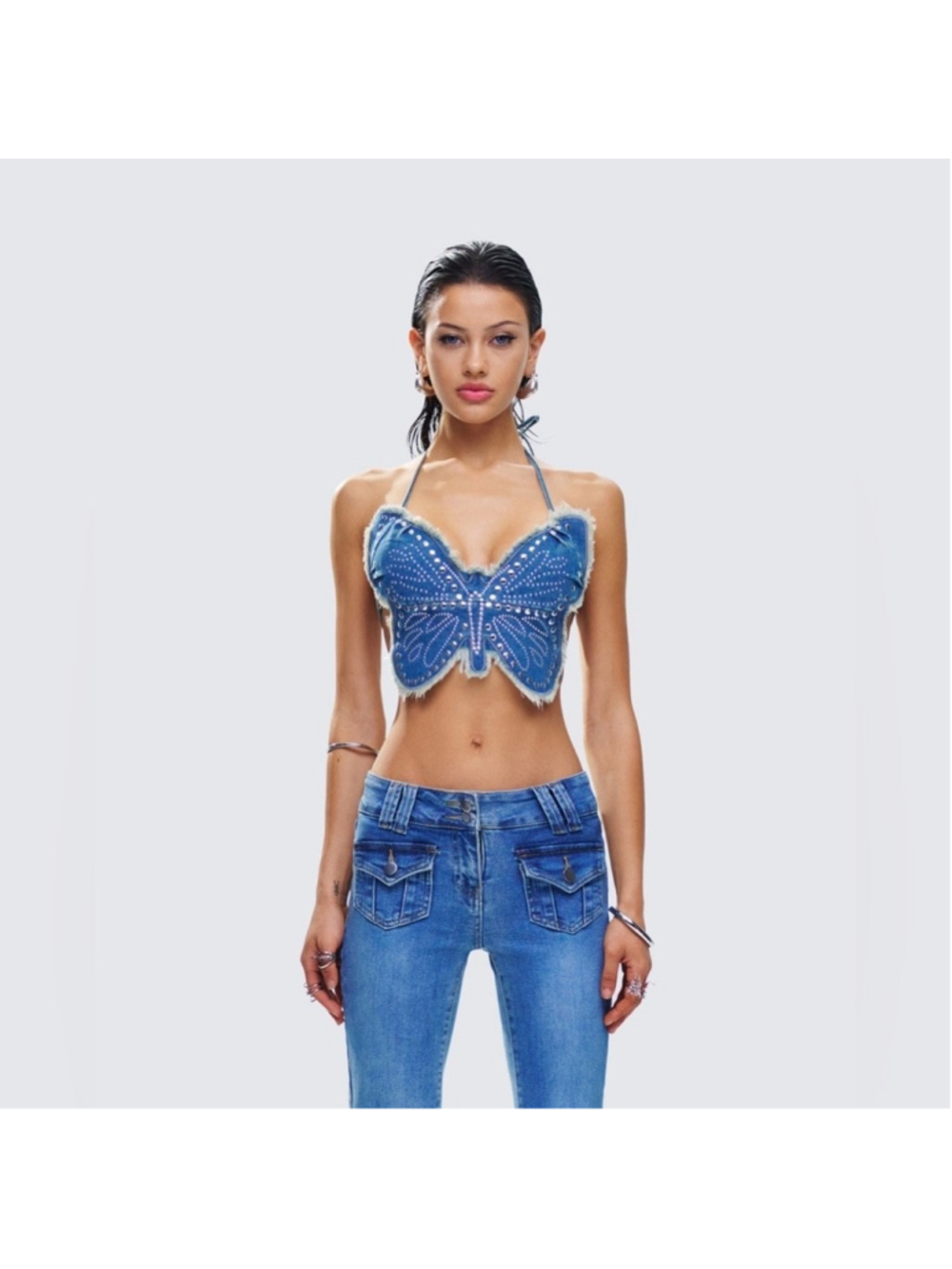 Finesse Olivette Blue Denim Butterfly Top M/L CC10-13